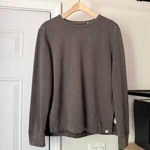 JASON SCOTT charcoal grey brown garment dyed pima cotton‎ crew pullover sweater